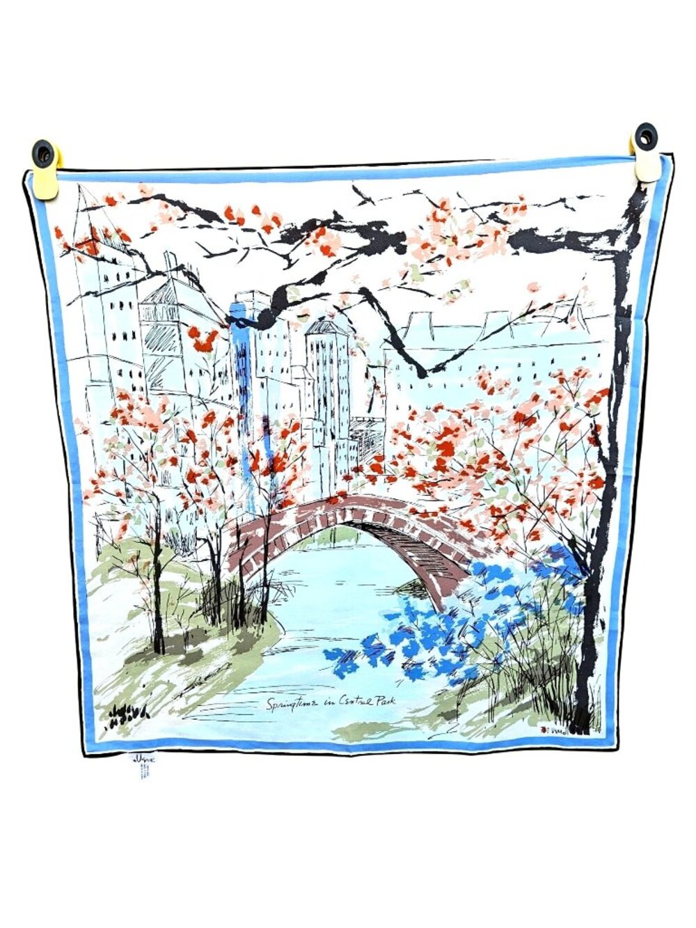Vera Ladybug Silk Scarf Central Park Scene Blue 30x31